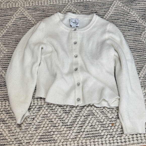 Sam Edelman Cream Rhinestone Button Ribbed Knit Cardigan | Size Large - Picture 2 of 3